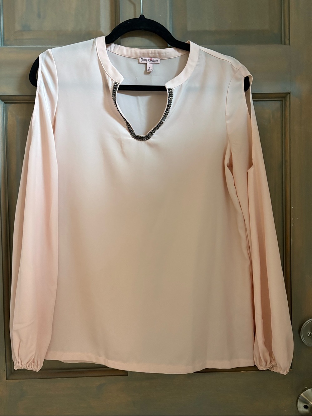 Juicy Couture Pale Pink jeweled keyhole long-sleeve blouse